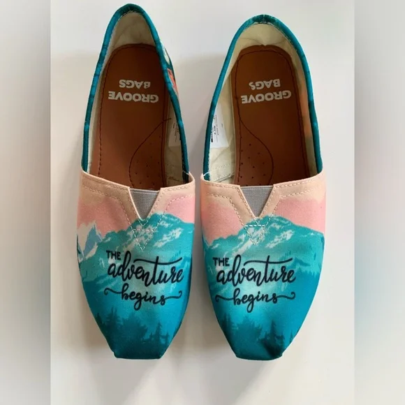 Groove Bags Custom Kicks ~ The Adventure Begin Flats ~ Size 6.5 ~ Camping - Picture 6 of 16